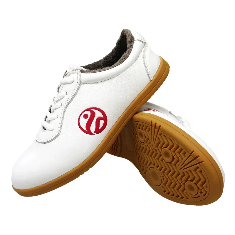New Winter Genuine Cowhide Leather Tai Chi Shoes Thickening For Kung Fu Wushu Martial Arts Soft Flexible Sole Light Weight Men W