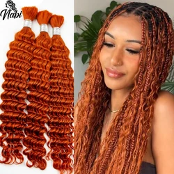 Nabi-mechones de pelo trenzado de jengibre, extensiones de cabello humano virgen de onda profunda, a granel, sin trama, para tejido de salón