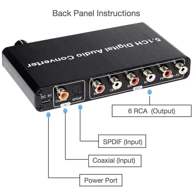 5.1CH DAC Converter Audio Decoder Digital Optical Coaxial Toslink to RCA 3.5Mm Jack Support Dolby AC-3 DTS 5.1