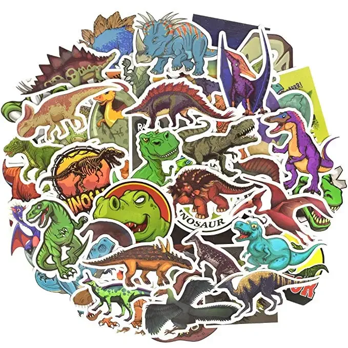 50pcs Jurassic Dinosaur Waterproof Vinyl Stickers Jurassic Animal Decal Bomb Laptop Water Bottle Skateboard Decals Toys for Kids