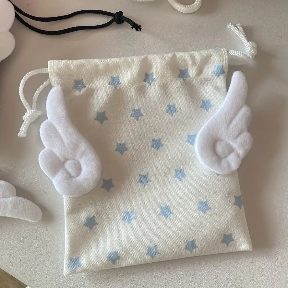 Fashion Canvas Drawstring Makeup Bag Portable Dustproof Small Organizer Star Pattern Rope Cosmetics Bag Daily Use