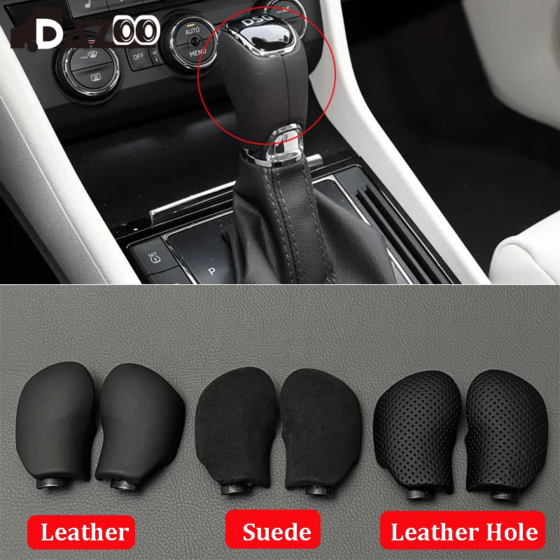 Para skoda octavia excelente yeti dsg botão de mudança de engrenagem cabeça handebol couro com logotipo dsg acessórios do carro