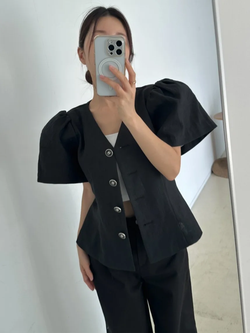 

Шикарная летняя винтажная универсальная куртка с v-образным вырезом и одной пуговицей, свободная повседневная куртка Bubble Sve ort irt, женская мода, весна-осень