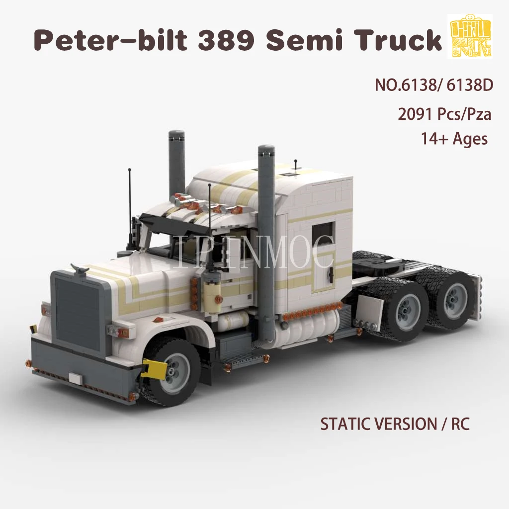 MOC 6138 P-B 389 Semi Truck Model With PDF Drawings Building Blocks Bricks Kids DIY Toys Birthday Christmas Gifts