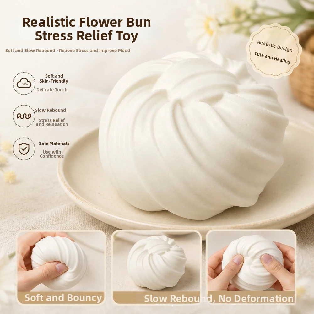 New Simulated Bread Squeeze Chocolate Flower Rolls Soft Sensory Fidget White Slow Rebound Stress Relief Anxiety Relief