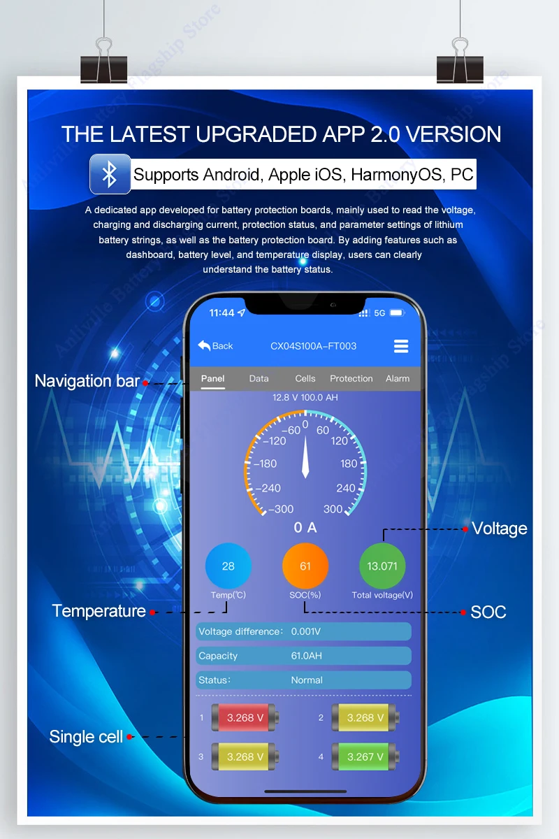 LiFePO4 baterie 12V 30Ah 50Ah 100Ah 120Ah 150Ah s Bluetooth BMS, 12,8V hluboký cyklus pro venkovní kempování, obytný vůz, loď, trollingový motor - náhled 5