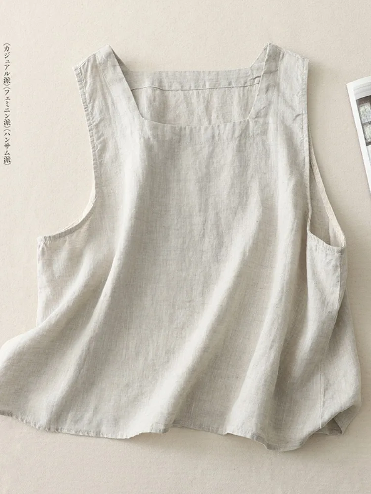 Canotta casual in cotone e lino da donna estiva sottile semplice Svel overhead irt vestibilità ampia colore puro versatile basic Sle