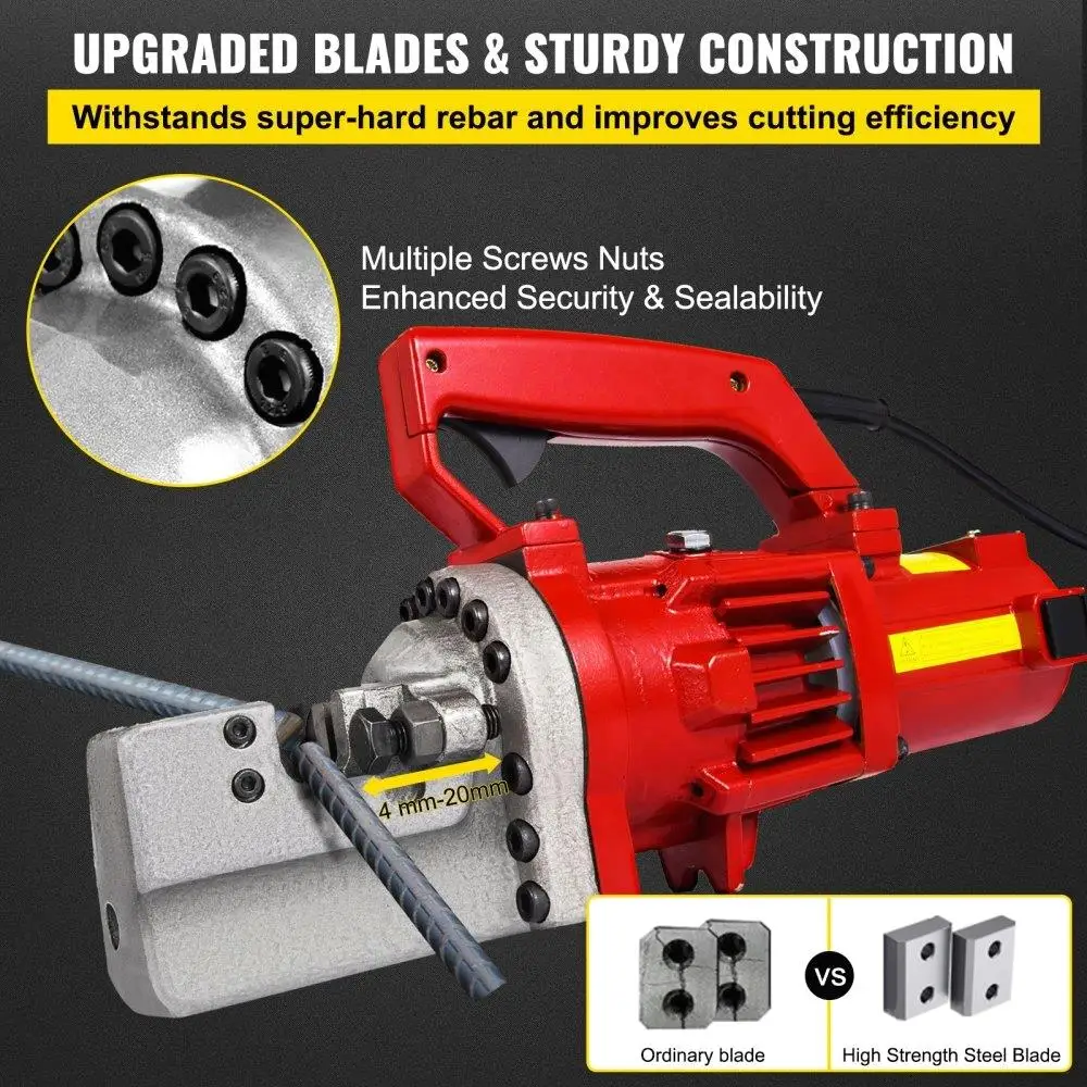 1250W Electric Hydraulic Rebar Cutter - Portable, Cuts 20mm (3/4) Rebar in 4 Seconds, 110V