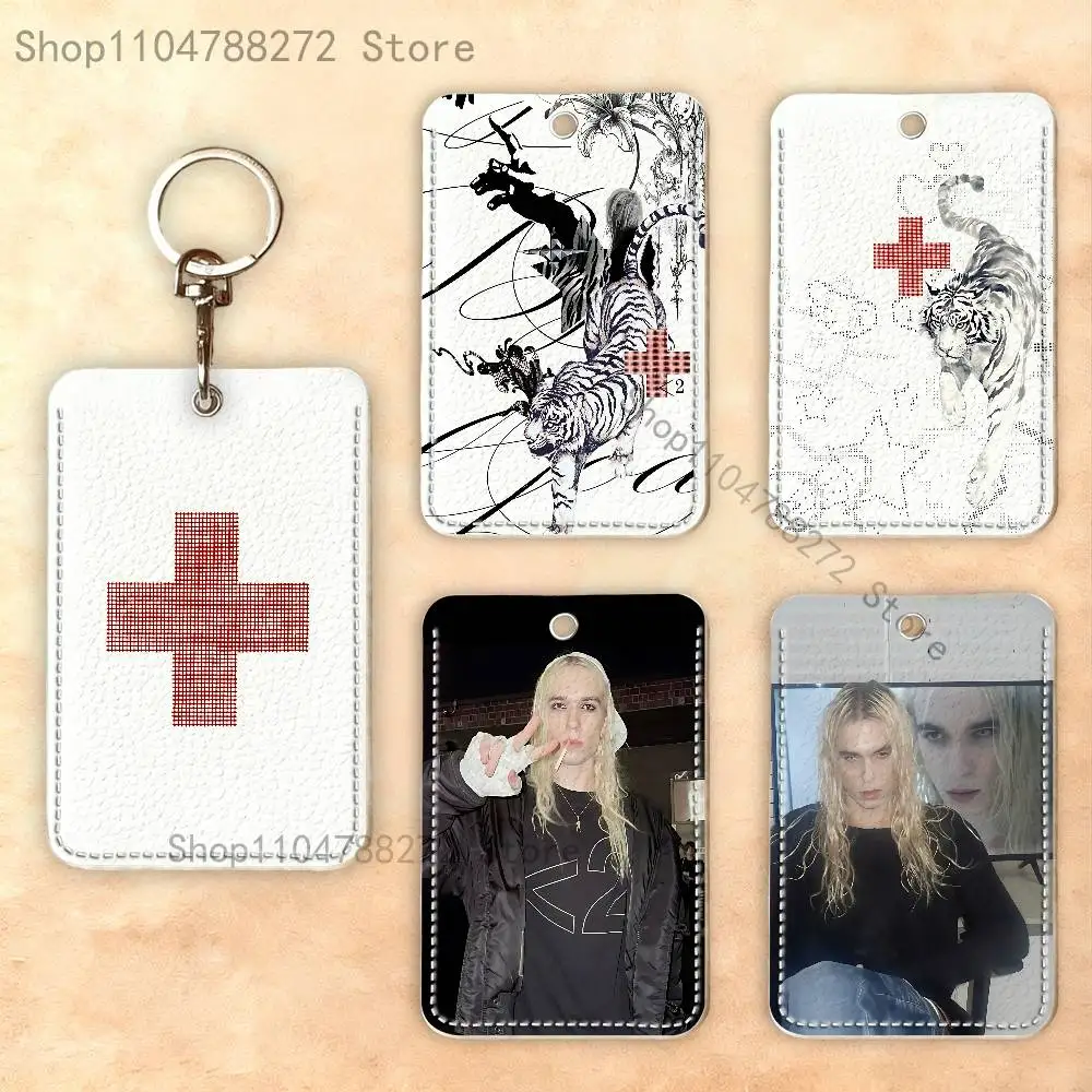 2hollis Rectangle Card Case Keychain Access Card Bag Key Tag Ring Leather Card Holder Key Ring Access