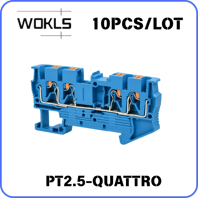 10PCS PT 2.5-QUATTRO Feed Through Spring Cage DIN Rail Terminal Block 24-12AWG 800V 32A