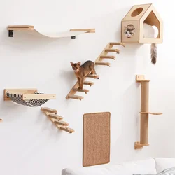 Cat Wall Mounted Furniture Floating Shelf With Cat Scratching Post Climbing Perches Hammock Wall Steps For Sleeping Playing Rest