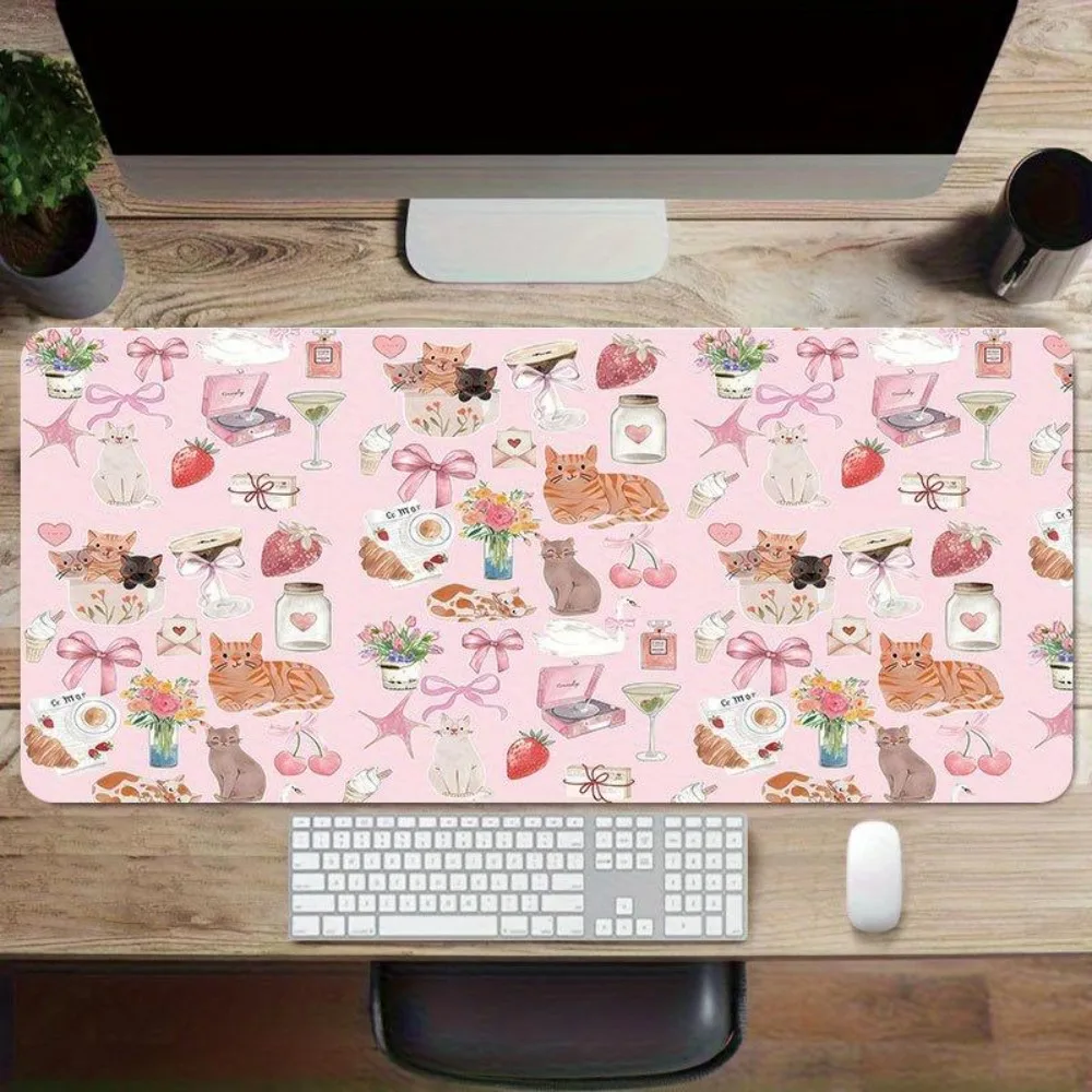 Attractive cat-themed strawberry-patterned pink mouse pad unique pattern decoration keyboard pad accesorios escritorio desk mat