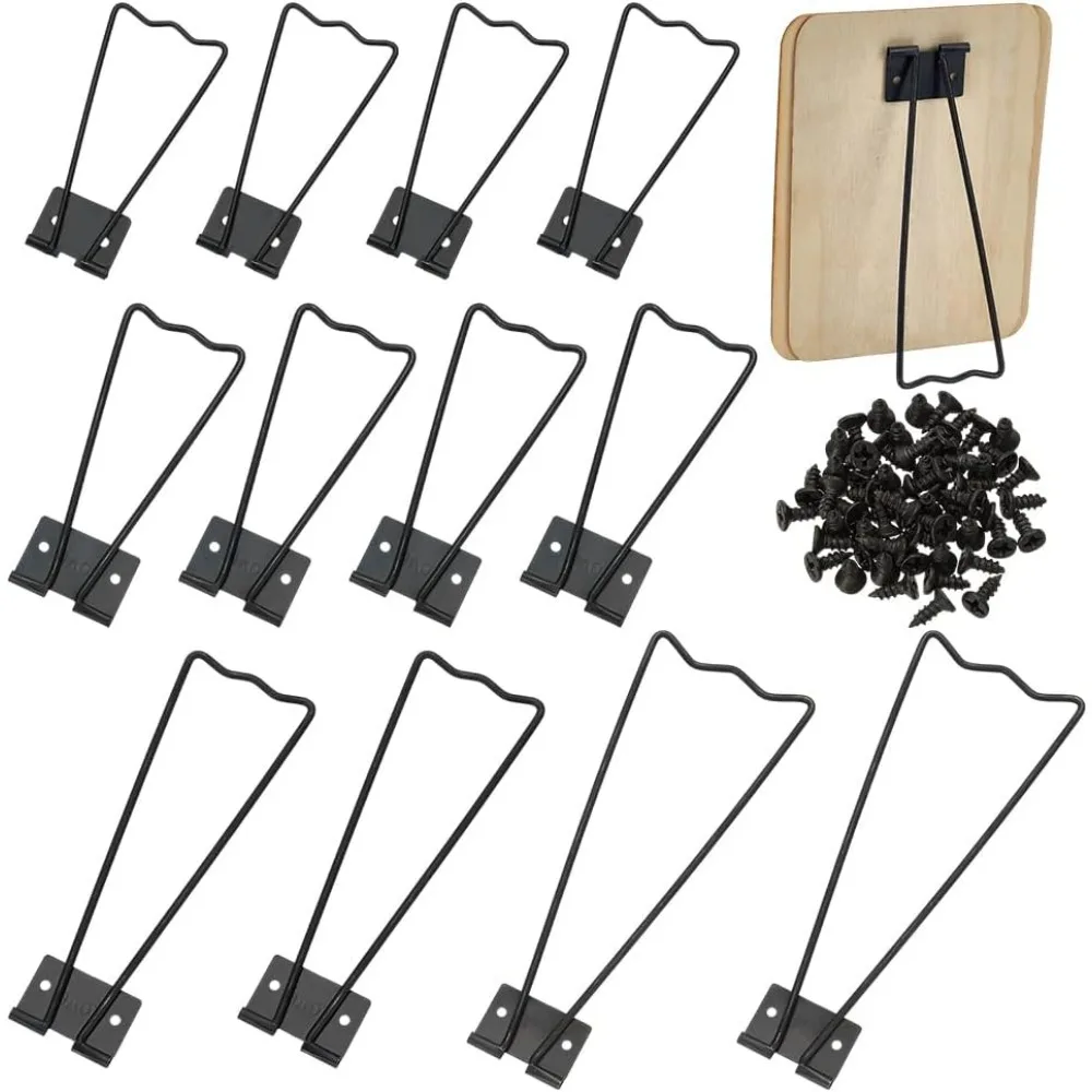 

12 Pcs 4 Styles Photo Frame Easel Back Stand Iron Photo Bracket Black Picture Frame Easel with 30 Pcs Screws Photo Back