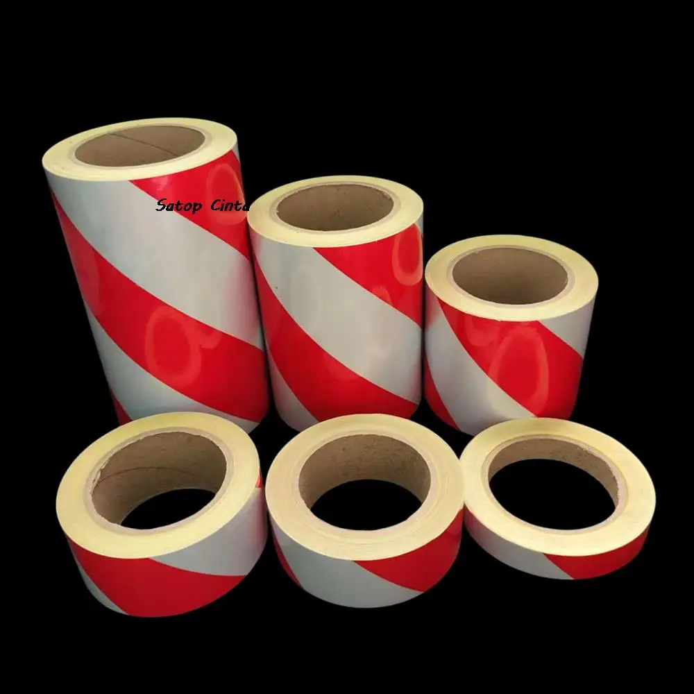 5cm/10cm/15cm/20cm*5m 흰색-빨간색 능직 반사판 스트립 방수 광고 테이프 자체 접착 반사 경고 자동차 스티커