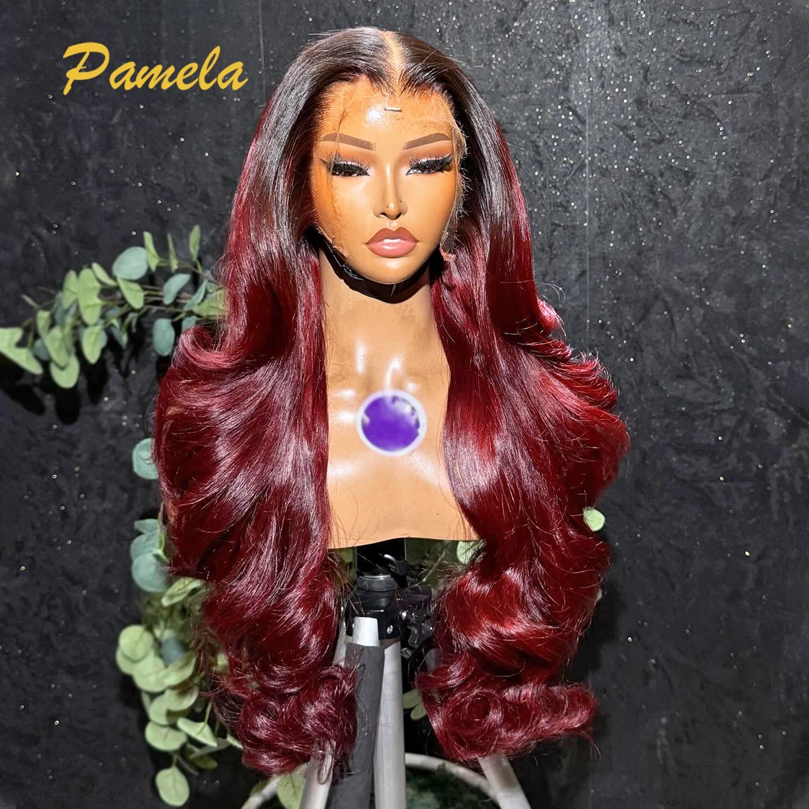 Ombre Burgundy 350% Density Loose Deep Wave 13x4 Lace Front Human Hair Wig 1b/99j Colored Glueless Wig Ready to Wear Wigs