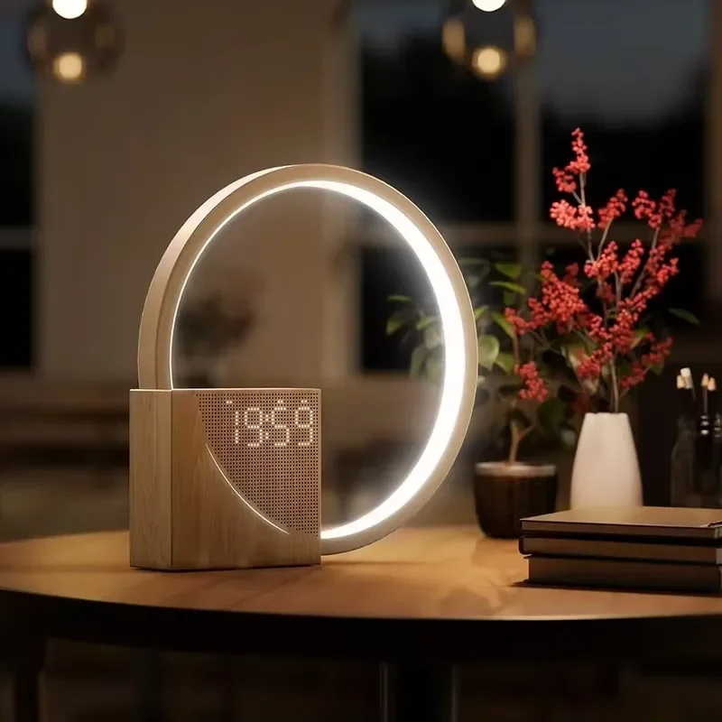 Touch dimming LED bedside lamp with white noise generator and USB charging function, with wake-up light and sunrise alarm