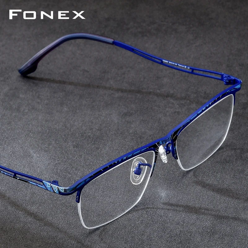 FONEX Titanium Eyeglasses Frame Men 2026 New Brand Design Semi-Rimless Square Glasses Half-Rim Japanese Ultralight Eyewear 85890