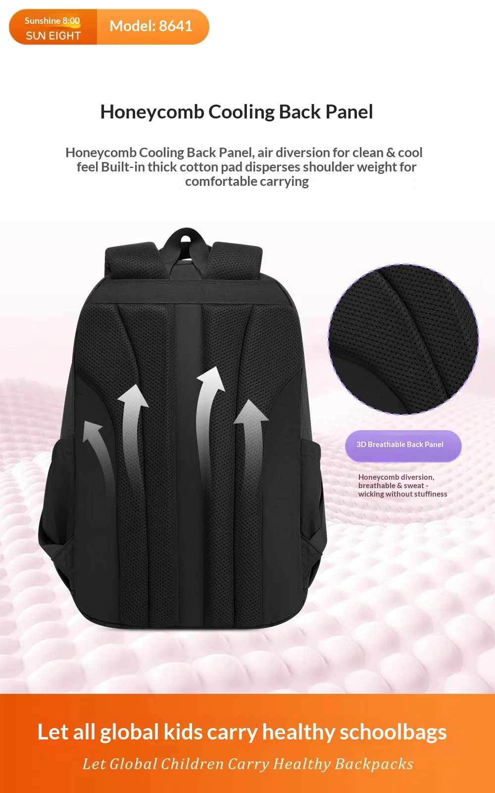 Sun Eight Backpack Waterproof Lightweight Large Capacity Breathable Spine Protection For Men Women Junior College Students 8641