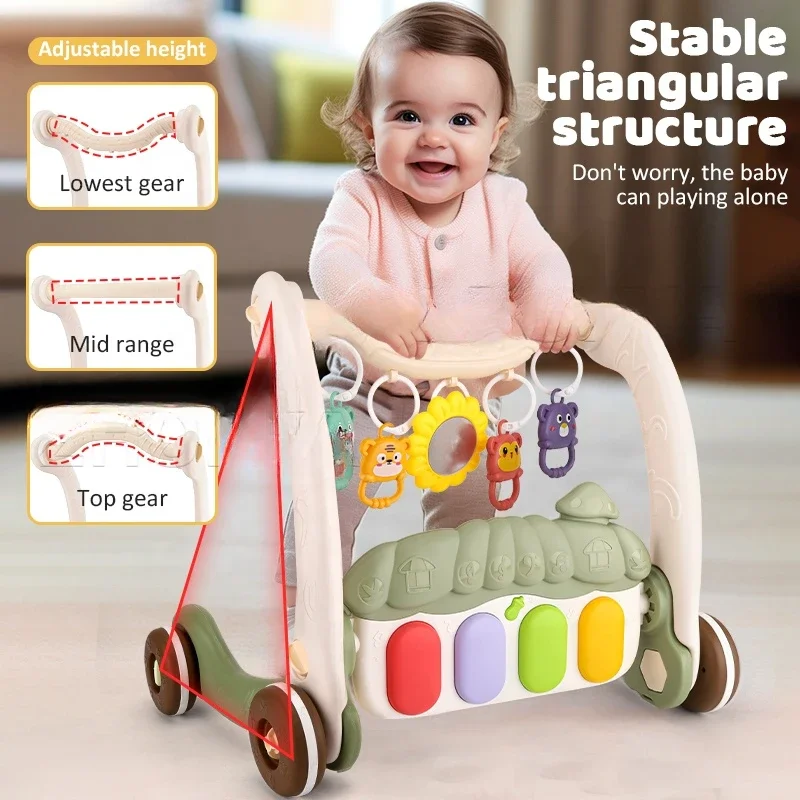 2 In 1 Baby Play Piano Mat Activity Center Toys Push Walker Baby Gym For Newborn