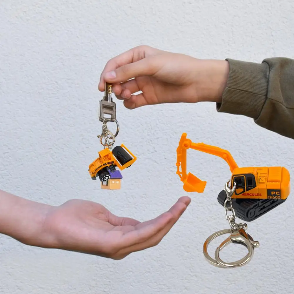 Mini Truck Keychain Forklift Tractor Excavator Roller Alloy Model Decoration with Buckle Engineering Car Model Toy Key Ring