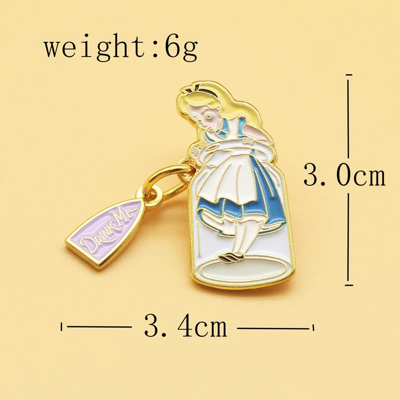 Disney Alice In Wonderland Enamel Pins Girl Princess Brooches Bag Clothes Lapel Pin Alice Badge Jewelry Gift for Kids Friends