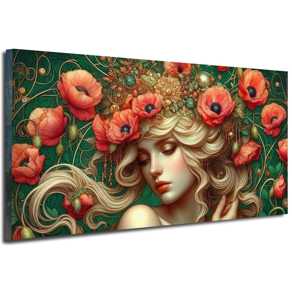 Gustav Klimt Poppy Woman DIY Diamond Painting New 2025  Diamond Mosaic Embroidery Picture Of Rhinestones Handmade Gift portrait