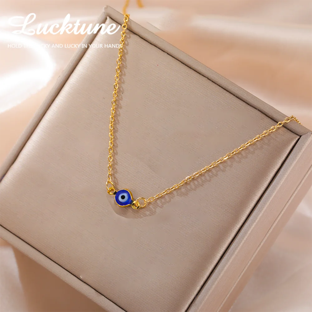 Lucktune Turkey Evil Eye Choker Necklace For Women Stainless Steel Irregular Shape Charm Necklace Double Chain Jewelry Gifts New