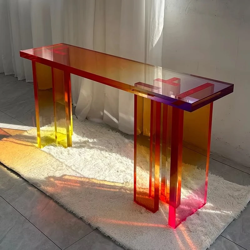 fj-Factory Price High Class Living Room Furniture Acrylic Entrance Table Modern Design Rainbow Color Acrylic Porch Table