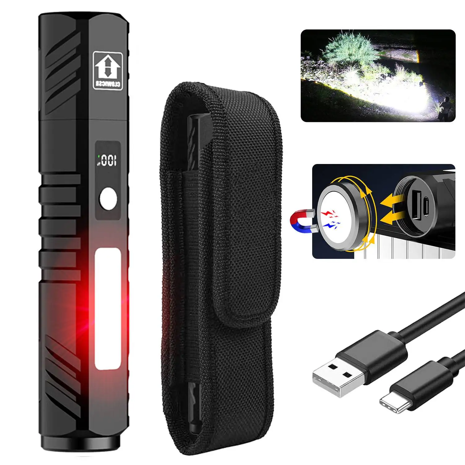 

Portable High Power Magnetic Pocket Flashlight With 7 Lighting Modes Power Display Emergency Telescopic Zoom Waterproof Torch