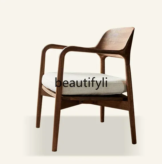 

LJYBlack walnut single sofa chair solid wood soft bag leisure chair