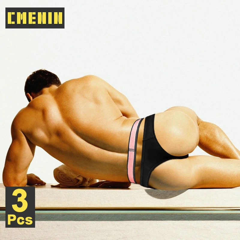 CMENIN 3Pcs Modal Man Underwear Sissy Sexy Pink Gradient V-neck Hanging Bikini Briefs Gays Slips Jockstrap Panties Male Briefs