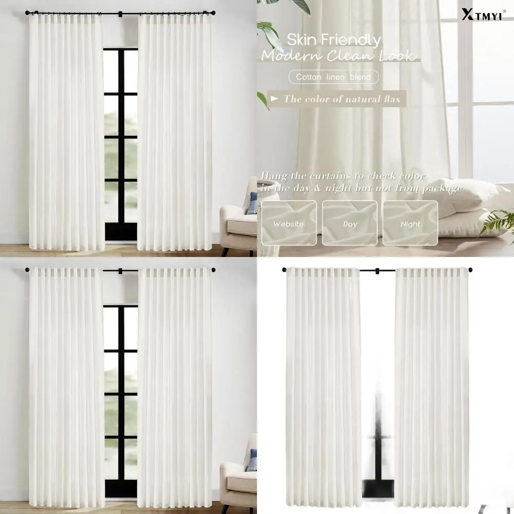 

Wide-Linen Pleated Semi-Sheer Curtains, 70 Width, 60-72 Windows, 2-Panel Set, 84 Length, Cream