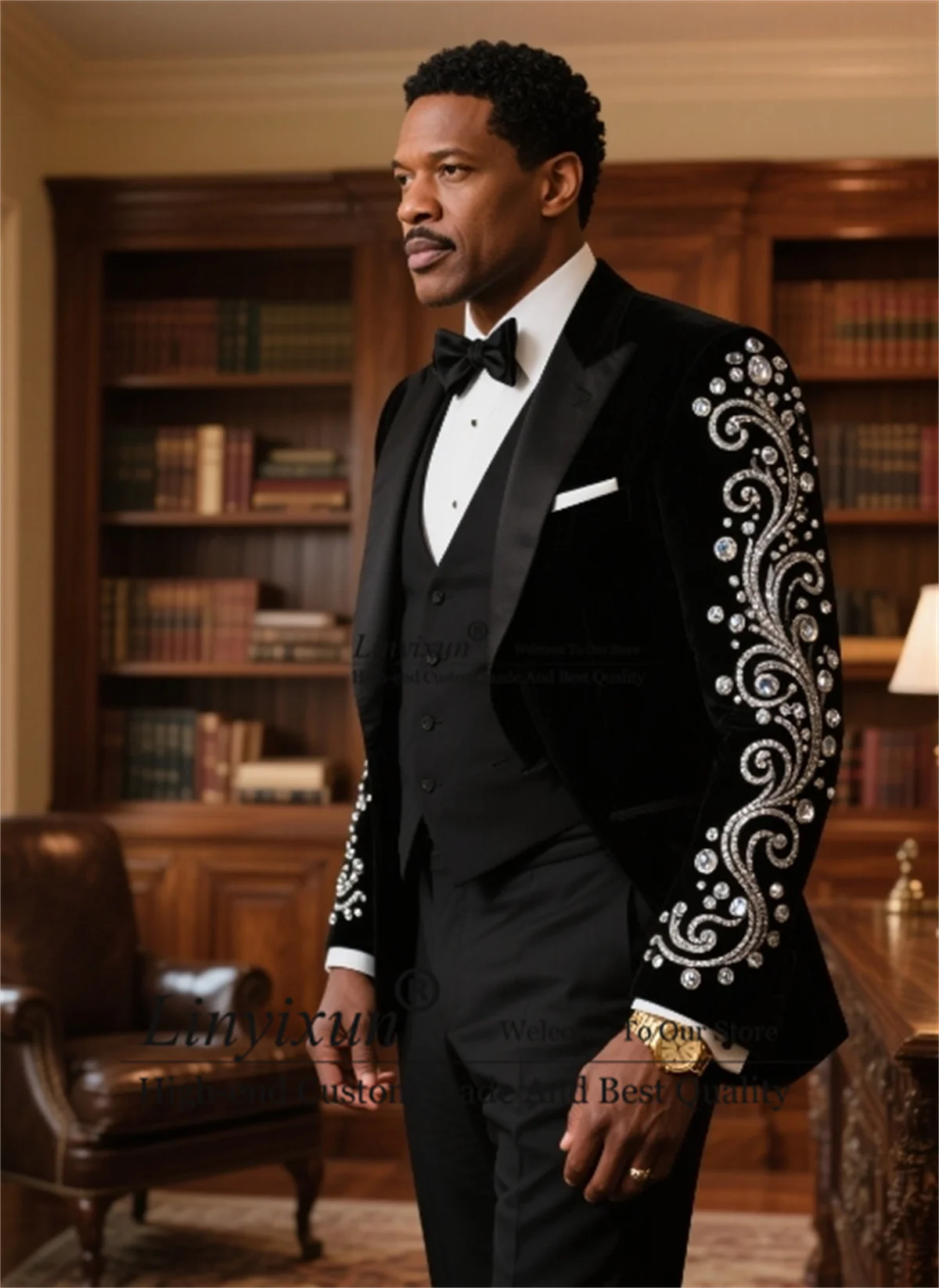 

Elegant Diamond Embroidered Tuxedos Men Suit Slim Fit 3 Piece Sets Male Prom Blazer Customized Groom Party Wedding Costume Homme