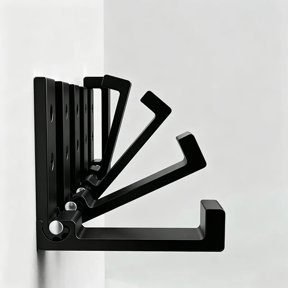 Folding Coat Hooks Black Aluminum Alloy Wall Door Clothes Hooks Headphones Holder Bathroom Towel Hanger Hook with Screws - view 3