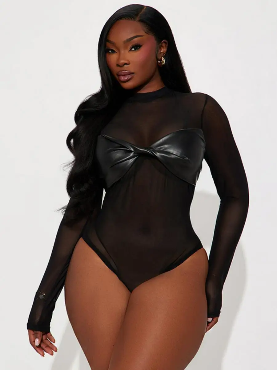 Sexy reine Farbe PU-Leder lang Sve J25BS353 Damen Herbst Outfit T-Shirt Ratels Anzug mit hoher Taille Polyesterstoff