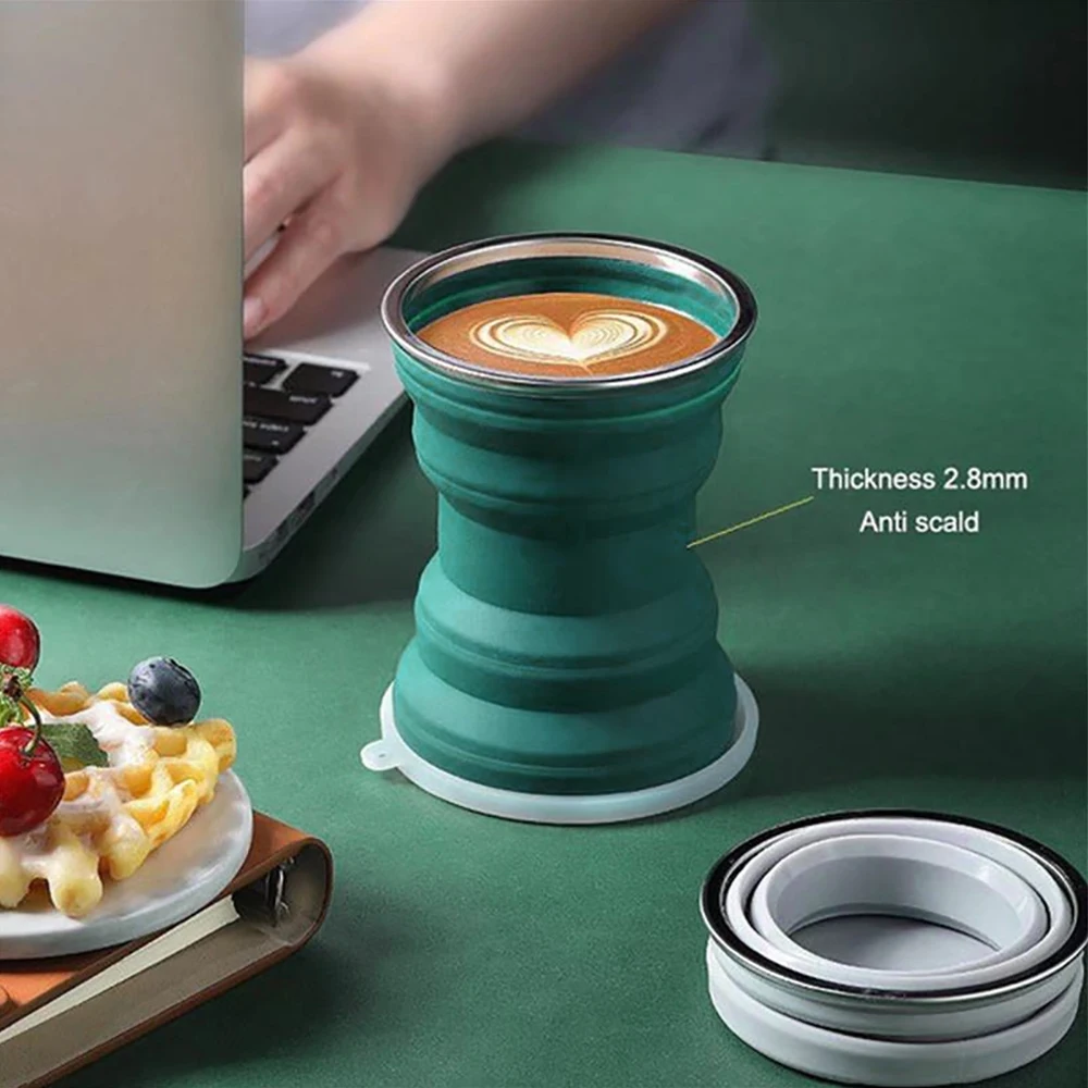 Portable Silicone Foldable Cup With Lanyard Heat Resistant Collapsible Cups Lid Folding Storage Travel Mug For Hot Water