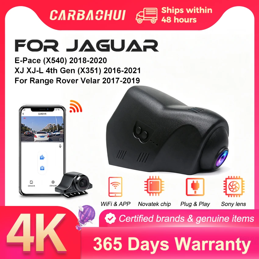 4K Plug and Play UHD Dash Cam For Jaguar E-Pace (X540) 2018-2020 XJ XJ-L 4th Gen (X351) 2016-2021 Range Rover Velar 2017-2019