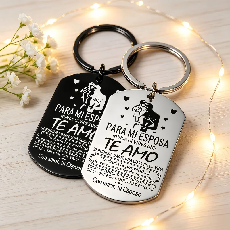 To My Wife Romantic Lettering Tag Key Ring TE AMO Couple Metal Key Pendant Valentine's Day Gift, Commemorative Gift