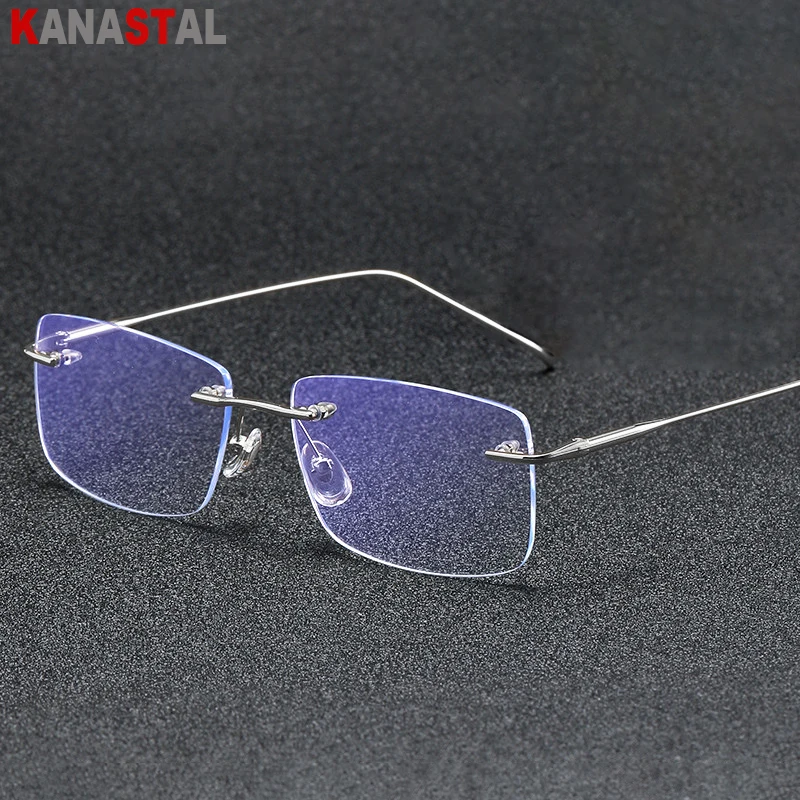 Männer Randlose Blau Licht Blockieren Lesebrille Frauen Metall Computer Brillen Rahmen Optische CR39 Rezept Objektiv Brillen