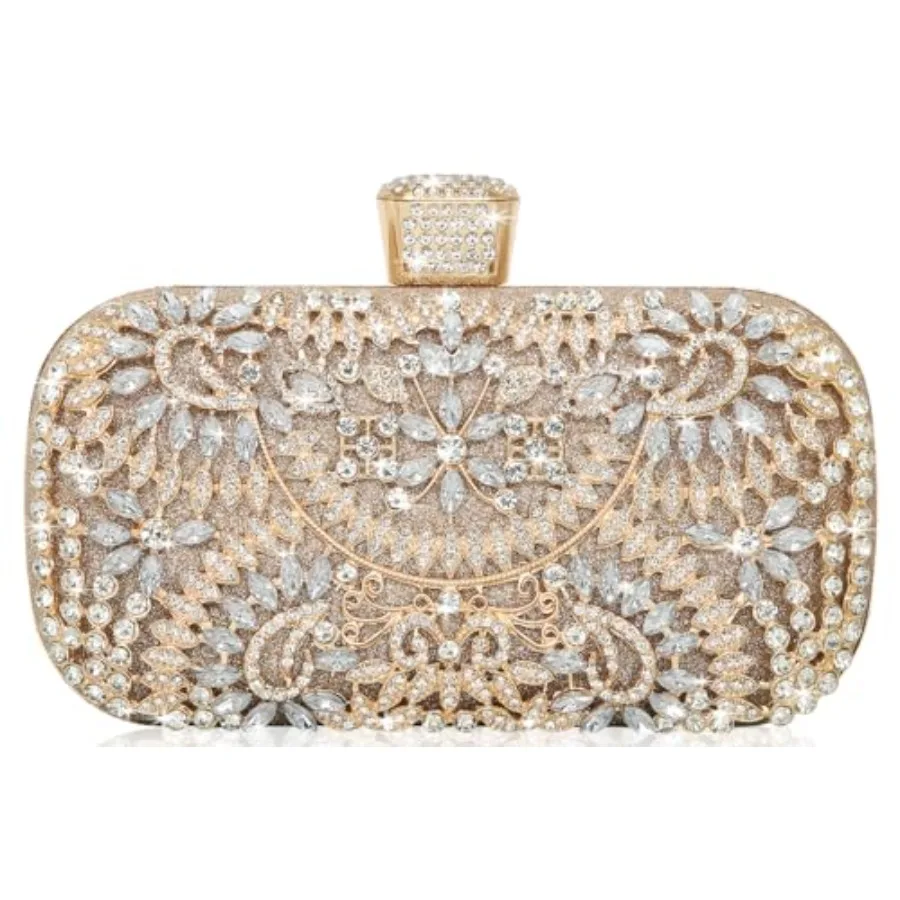 Women's Rhinestone Decorated Evening Bag Tote Shoulder Crossbody Handbag with Chain