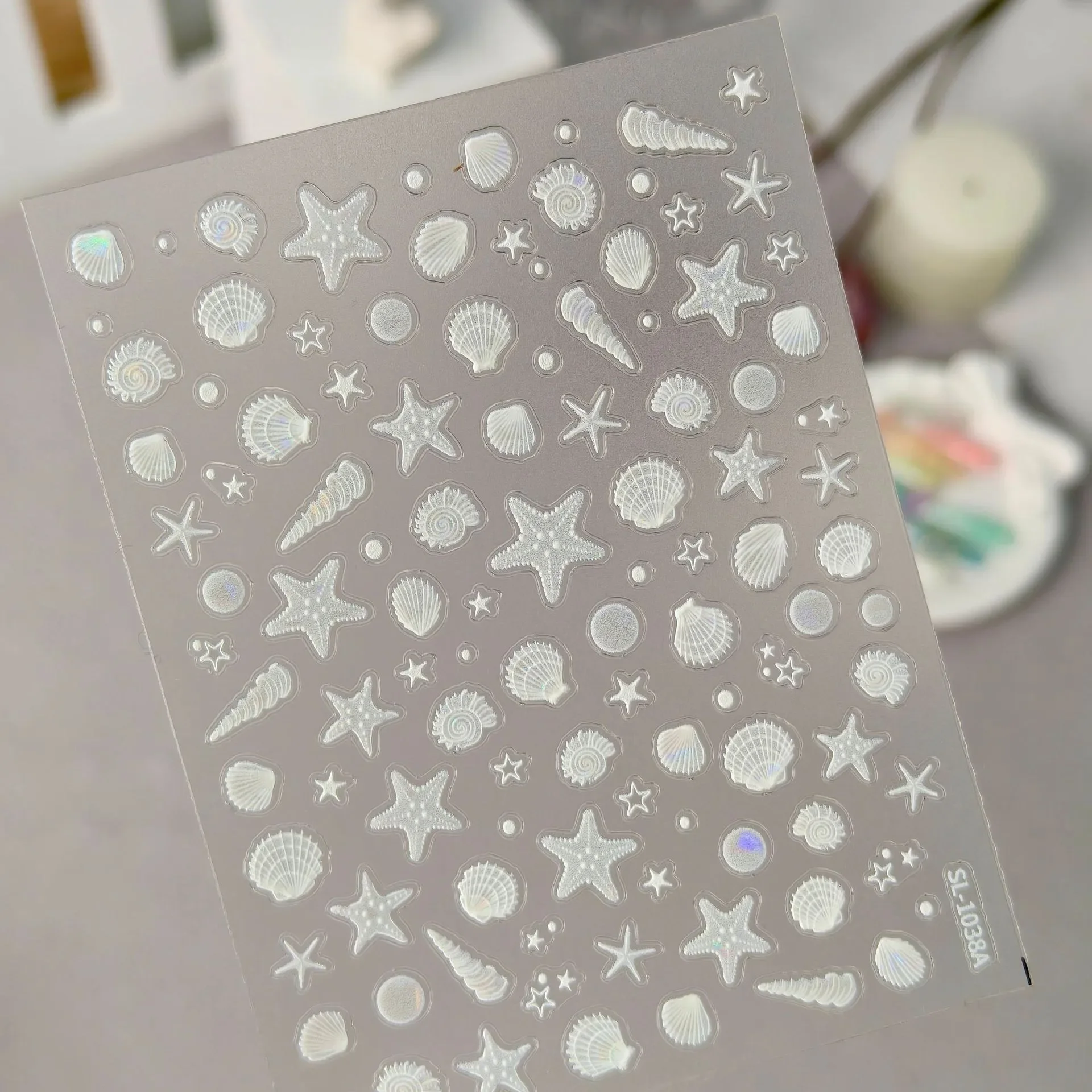 1 Set 5D Embossed Fresh Ocean Nail Stickers Aurora Seashell Starfish Waterproof Self Adhesive DIY Manicure Nail Decor Ornaments