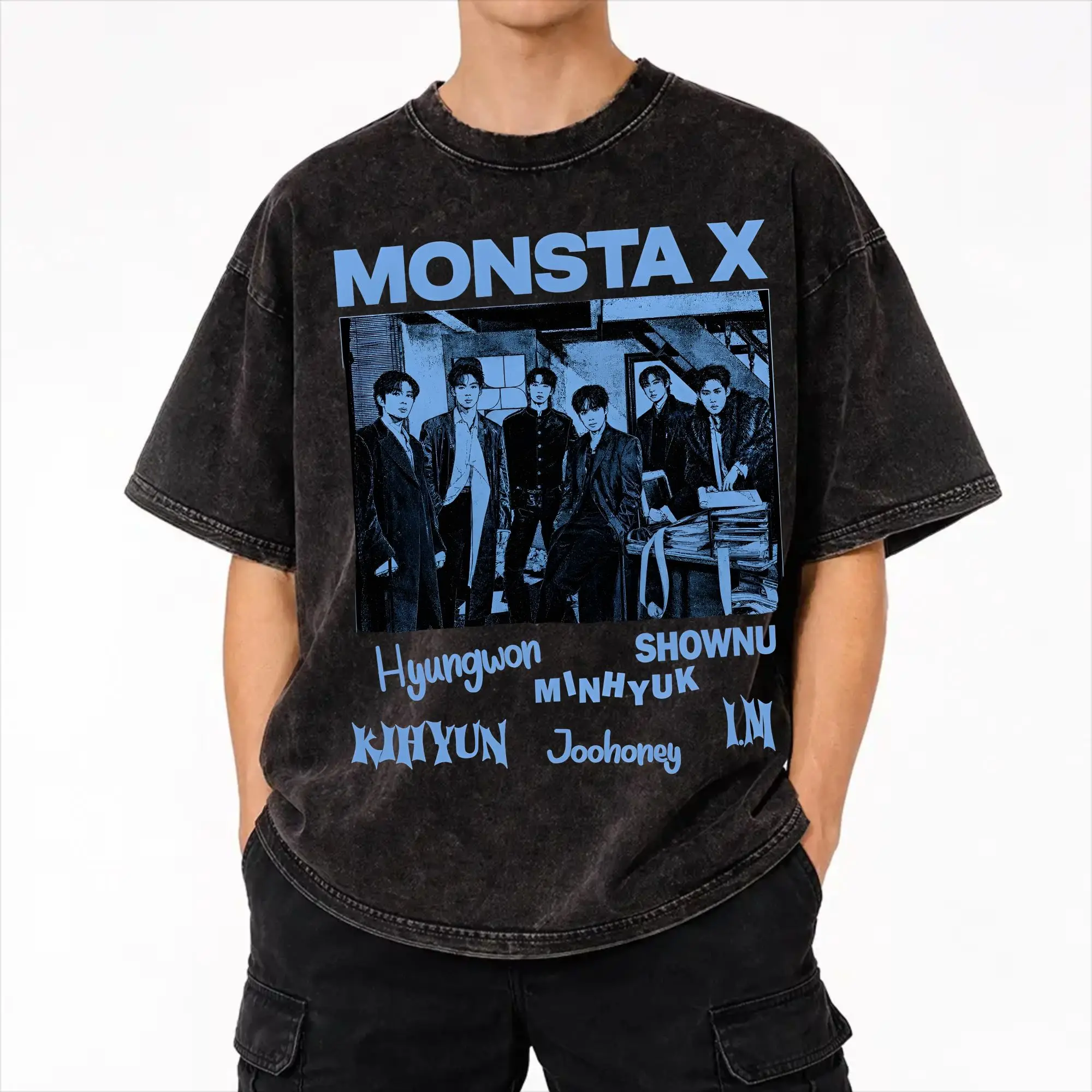 Monsta X the X Nexus North America World Tour T Shirt Hip Hop Washed Short Sleeve Harajuku T-Shirt for Men Women Streetwear