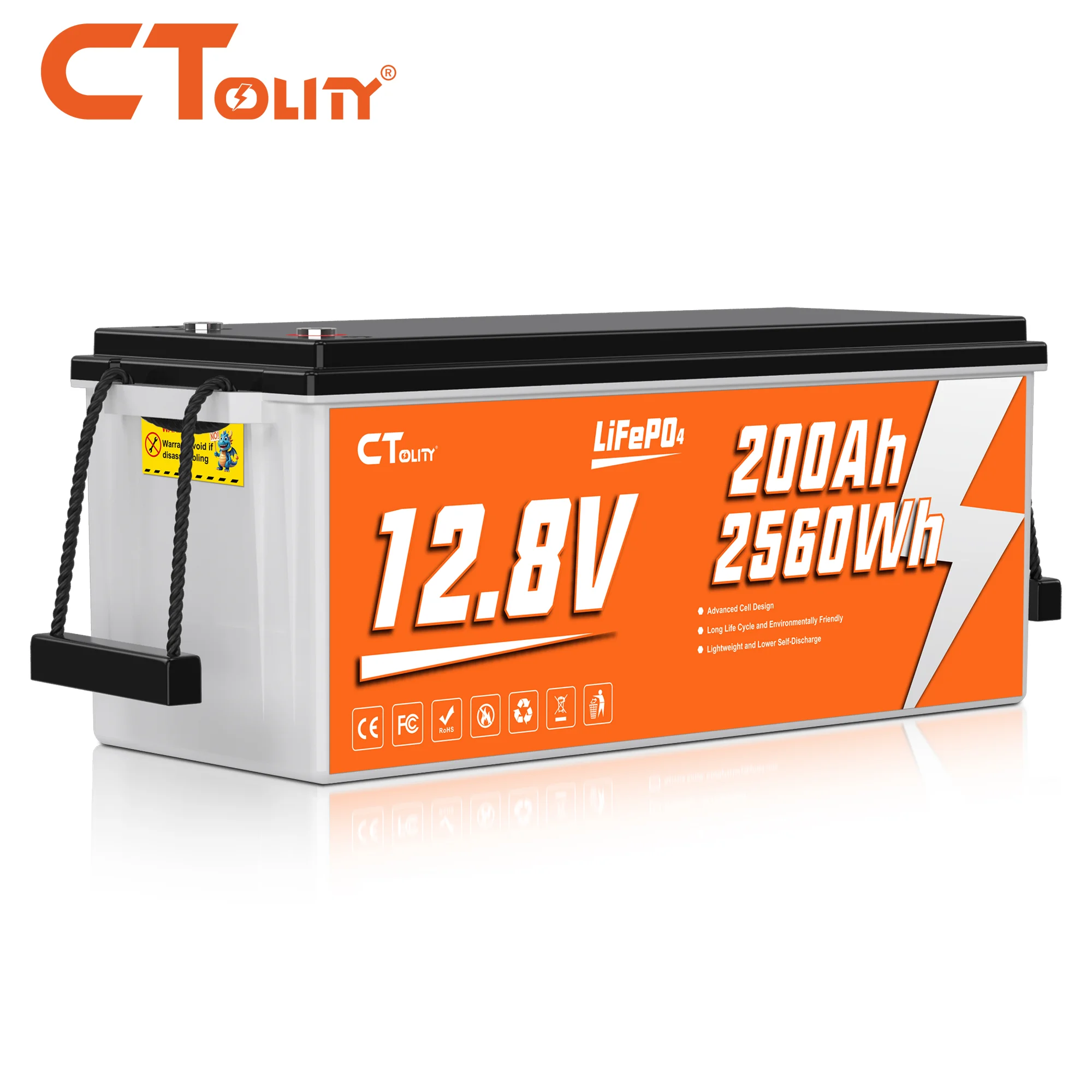 Ctolity 12V 200Ah LiFePO4 Battery Supports 4S4P Series-Parallel Configuration 2560W Lithium Battery with Built-in 200A BMS for Off-Grid Home Solar Systems and RV