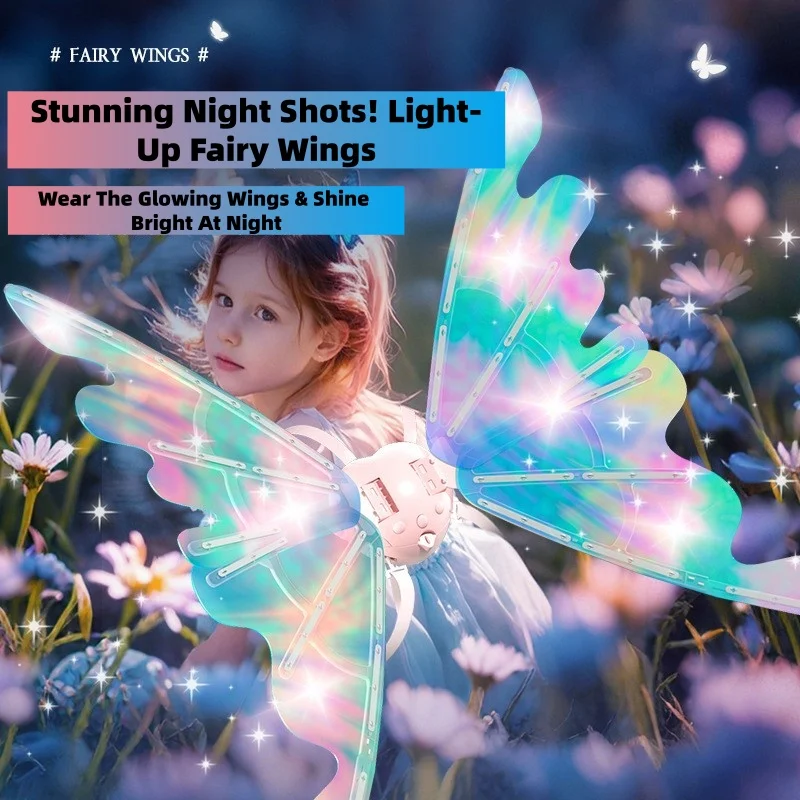 Light Up Fairy Wings Glowing Butterfly Wings Costume With Straps Holographic Sparkle Angel Wing Girls Halloween Party Cosplay