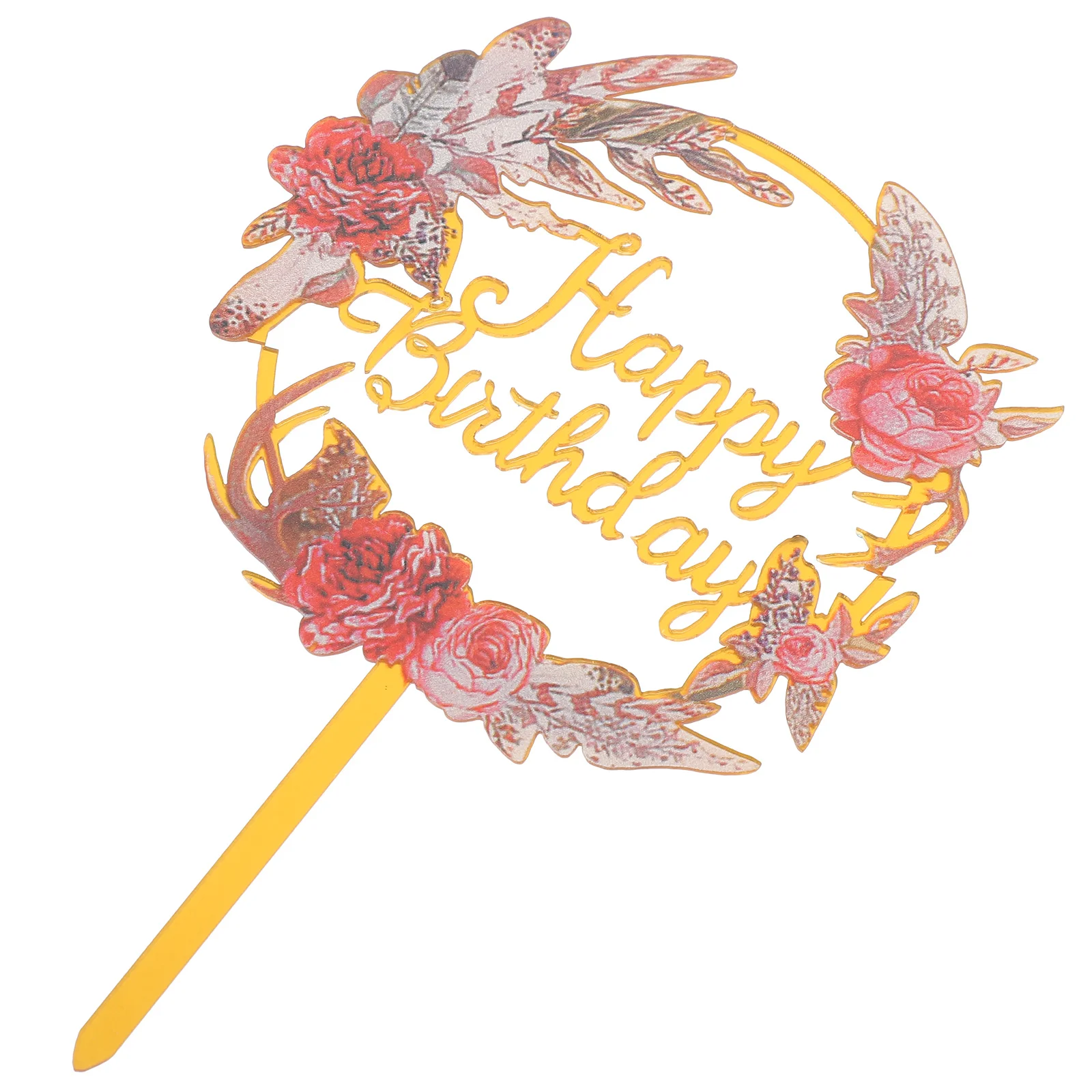 

Acrylic Happy Birthday Cake Topper with Flower Design for Birthday Party Cake Cupcake Dessert Decoration Pick Cupcake Topper