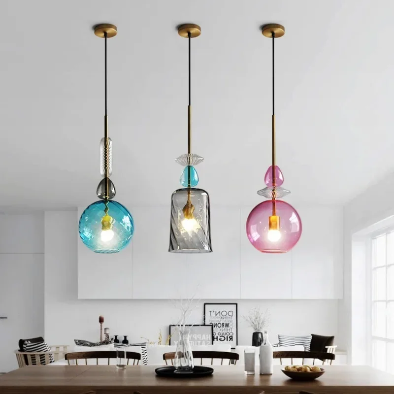 Nordic Industrial Style Simple Creative Bar Living Room Dining Room Bedroom Bedside Chandelier Color Single-head Glass Lamp
