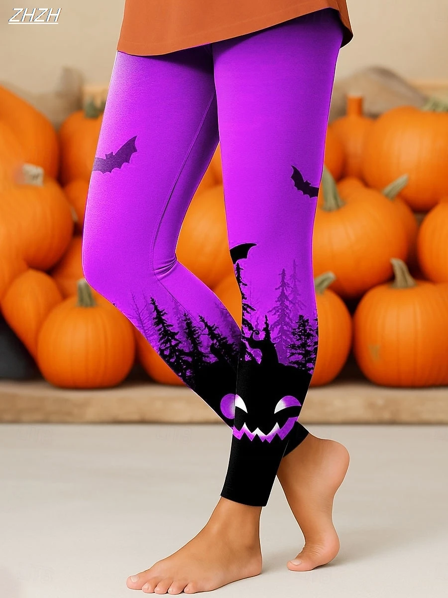 여성용 레깅스 2025 할로윈 테마 그래픽 야외용 바지 폴리에스터 스판덱스 신축성 있는 허리밴드, 컨트롤 폴 스트리트웨어