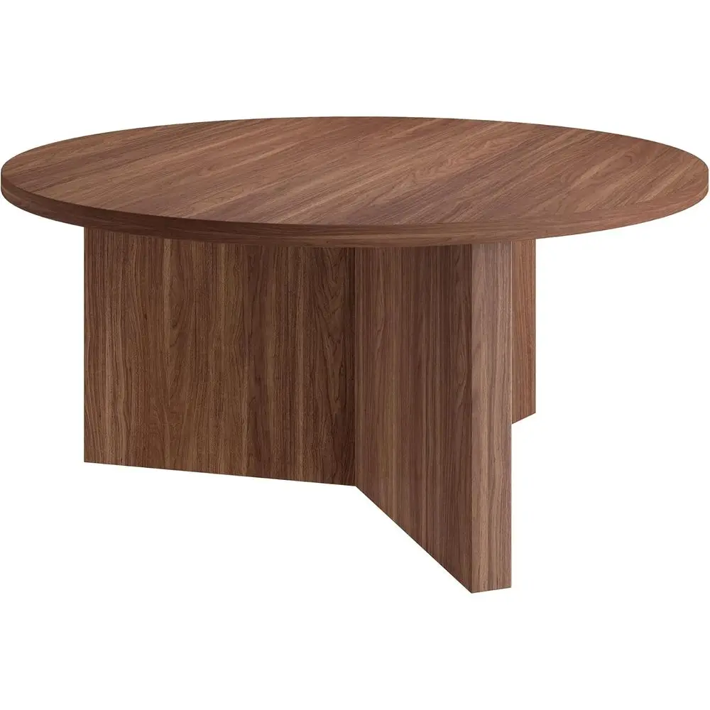 

36-Inch Circular Walnut Coffee Table for Living Spaces, Home Offices, and Apartments