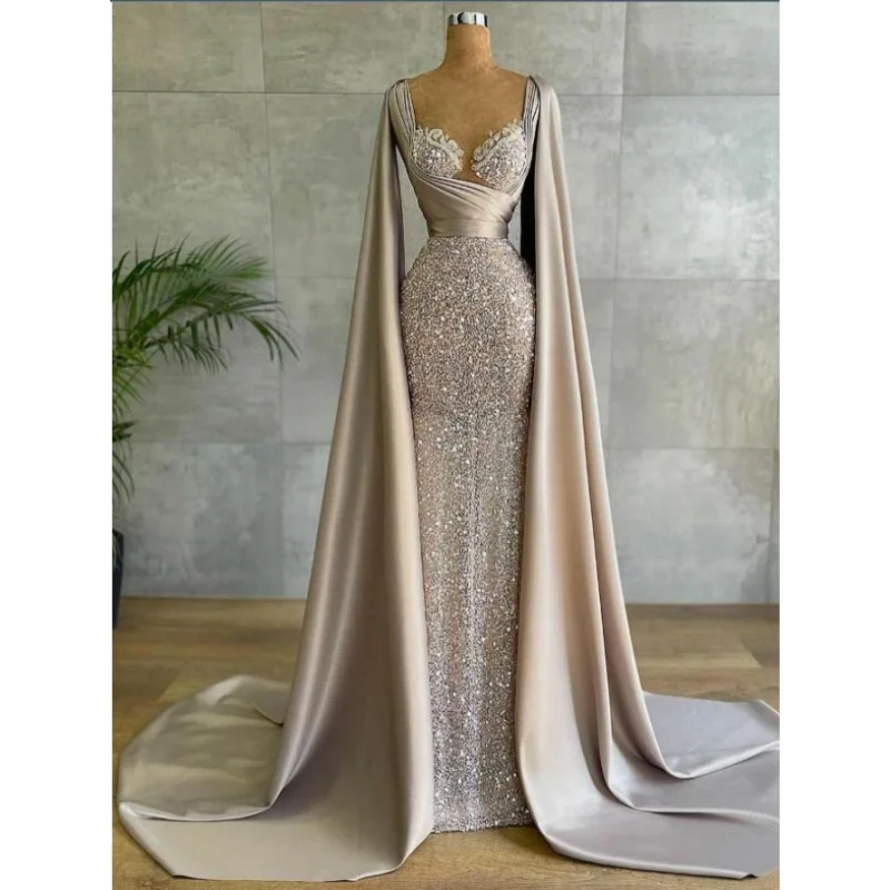 Magnifique Robe de Soirée en Satin pour Femme, Tenue Éducative Personnalisée, Longue, Châle, Sirène, Sexy, Chérie, Bal de Promo