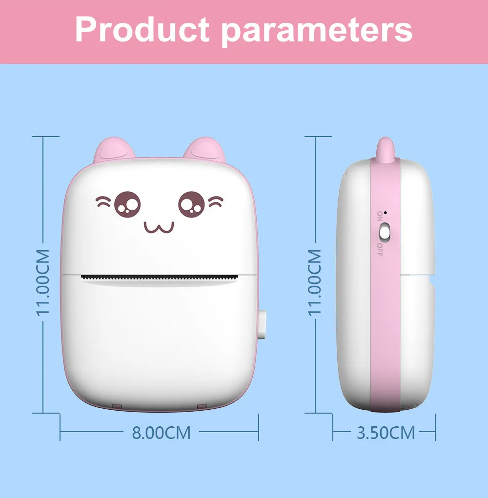 Cat Shape Mini Portable Label Printer Thermal Printing Wireless Impresoras Paper Photo Inkless Printers Sticker Android IOS 57mm